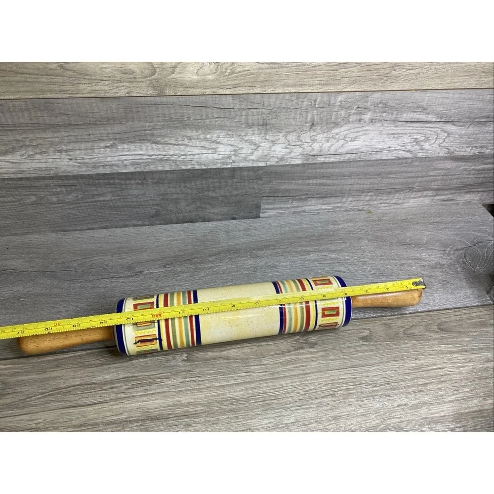 PFALTZGRAFF Counter Art Ceramic Rolling Pin‎ SEDONA Wooden Handles Hand Painted